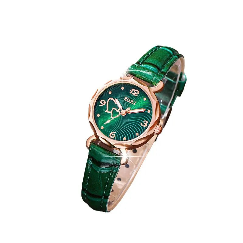 6-Piece Butterfly & Double Heart Watch & Jewellery Set | Rhinestone Irregular Watch, Necklace, Bracelet, Ring & Earrings