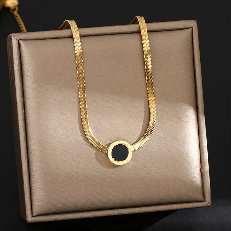 4-Piece Roman Numeral Jewellery Set | 316L Stainless Steel Gold-Tone Necklace, Earrings, Bracelet & Ring