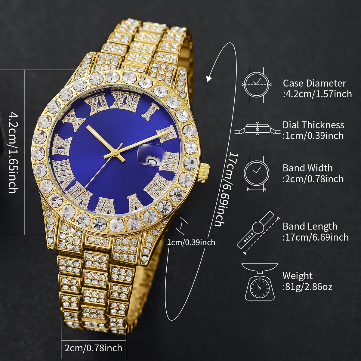 Iced-Out Elite Calendar Watch | Luxury Full Diamond Stainless Steel Wristwatch