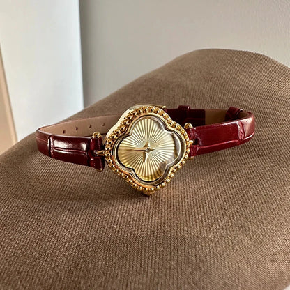 Irregular Minimalist Watch | Gold-Tone 24mm Numberless Dial with Slim Leather Strap & Japanese Quartz