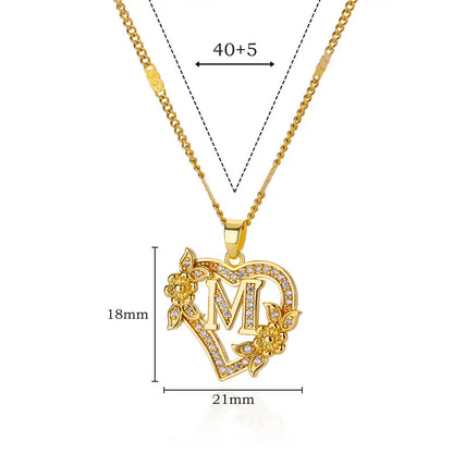 Initial Letter Heart Pendant Necklace | Zircon Flower & Personalised Letter, 316L Stainless Steel