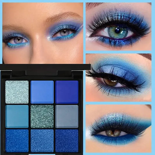 Blue Ocean Dream Palette | 9-Color Waterproof Festival Eyeshadow | Matte, Shimmer & Celestial Glitter