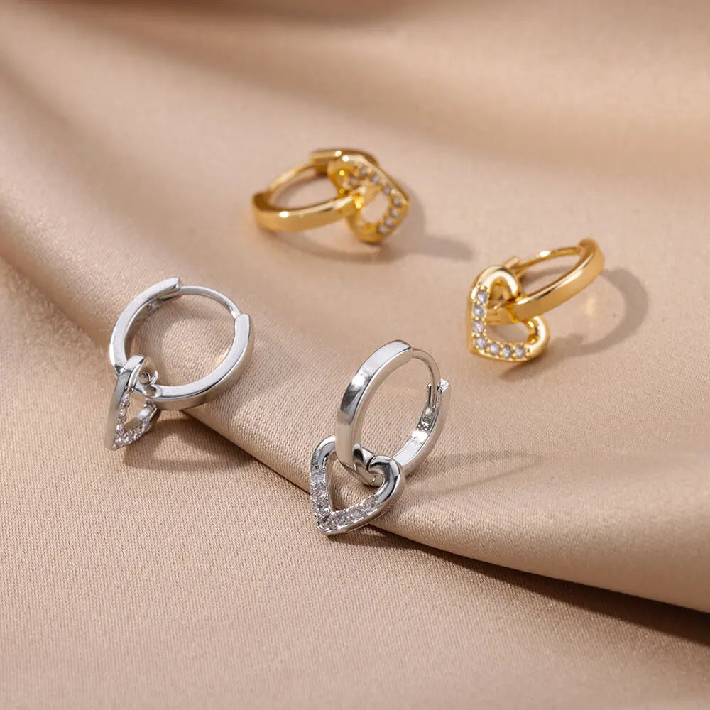 Hollow Zircon Heart Studs | Waterproof Gold Stainless Steel Screw-Back Earrings