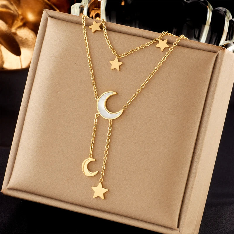 Heart Eye & Butterfly Multi-Motif Necklace | Waterproof 316L Stainless Steel Gold Link Chain