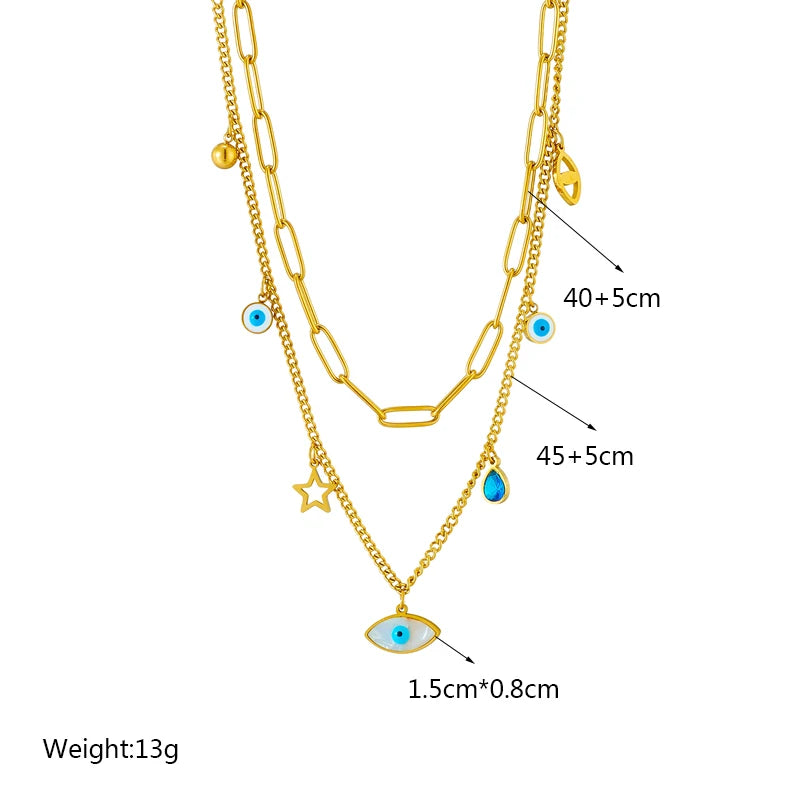 Heart Eye & Butterfly Multi-Motif Necklace | Waterproof 316L Stainless Steel Gold Link Chain
