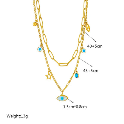 Heart Eye & Butterfly Multi-Motif Necklace | Waterproof 316L Stainless Steel Gold Link Chain