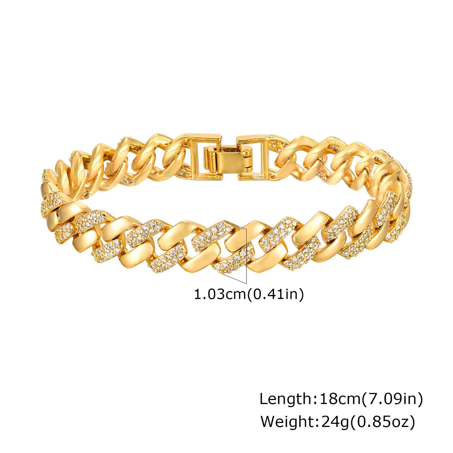 Chunky Paperclip Chain Bracelet | 14K Gold-Plated Cubic Zirconia Stackable Link Bracelet for Women
