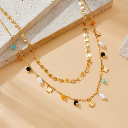 Pearl & Star Pendant Necklace | 316L Stainless Steel Gold Blade Chain, 2cm Pendant