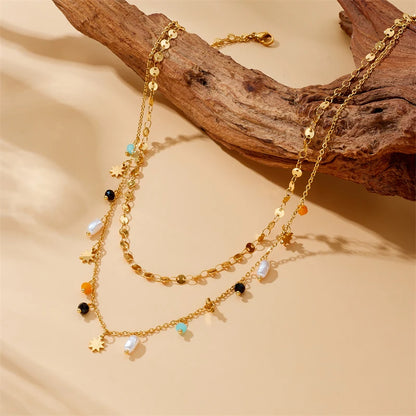 Pearl & Star Pendant Necklace | 316L Stainless Steel Gold Blade Chain, 2cm Pendant