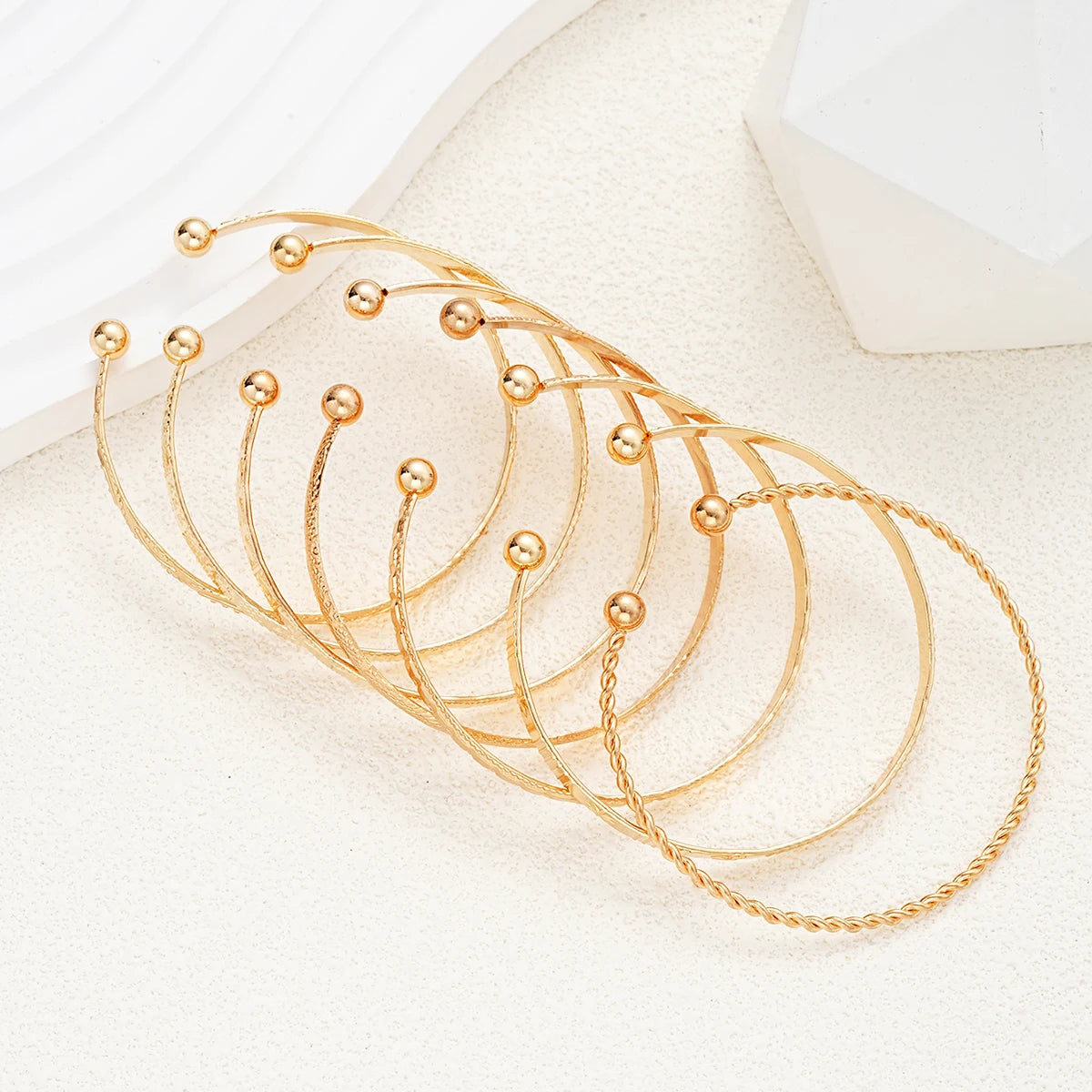 7-Piece Gold Heart Stackable Bracelet Set | Punk & Boho-Chic Cuff Collection