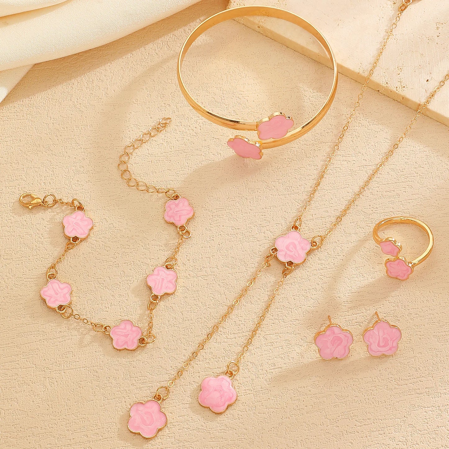 4-Piece Botanical Leaf Jewellery Set | Zinc Alloy Necklace, Earrings, Bracelet & Ring