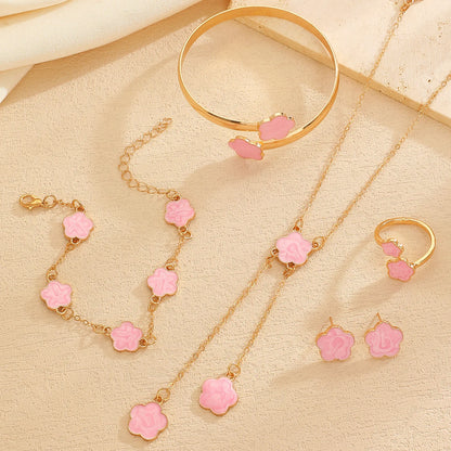 4-Piece Botanical Leaf Jewellery Set | Zinc Alloy Necklace, Earrings, Bracelet & Ring