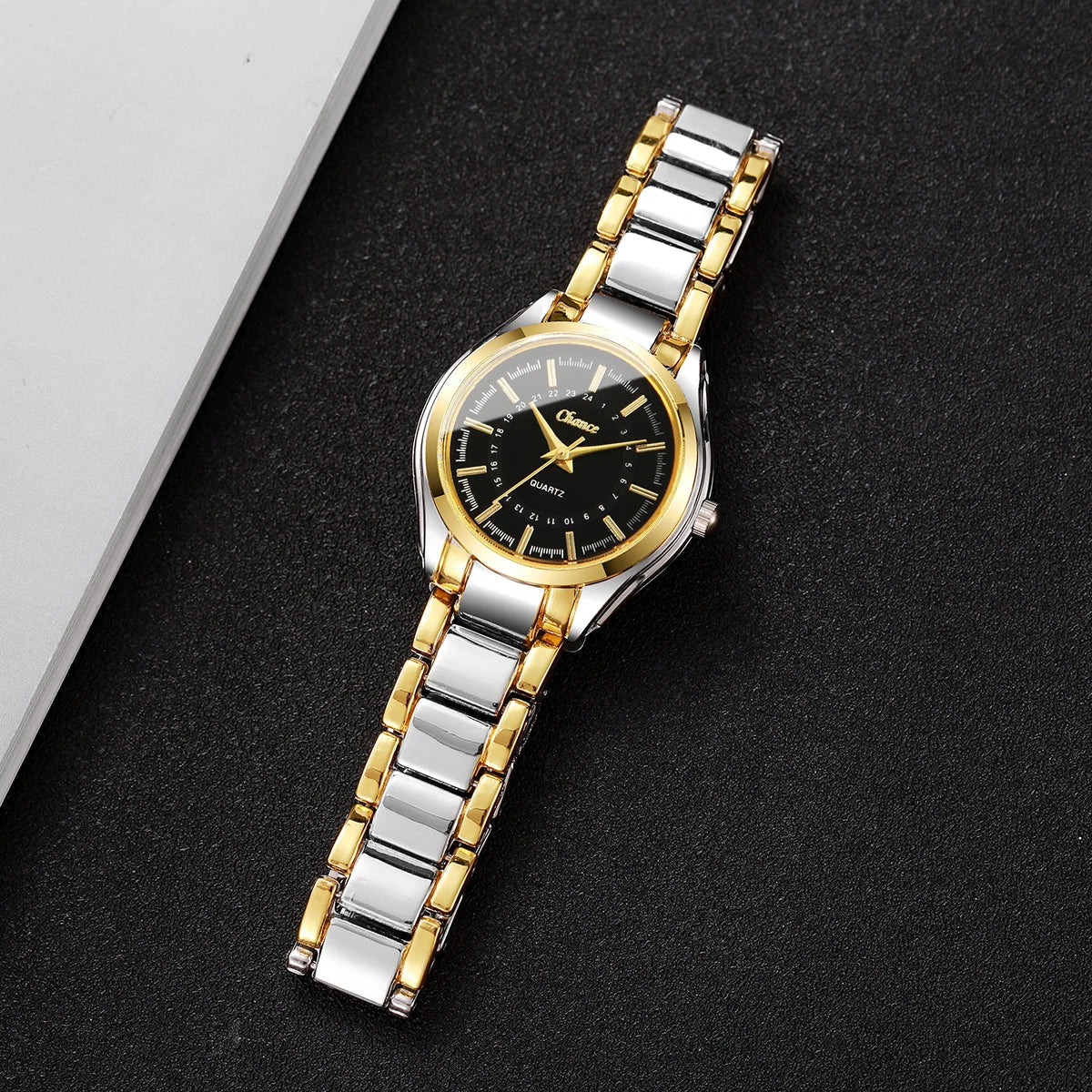 Dainty Small Dial 4-Piece Watch & Stackable Bracelet Set | Gold-Tone Quartz Wristwatch