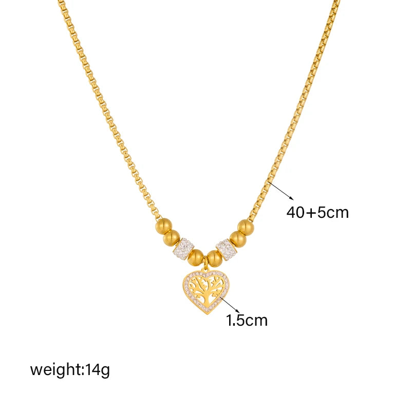 Heart-Shaped "Tree of Life" Choker | Waterproof 316L Stainless Steel Beaded Necklace