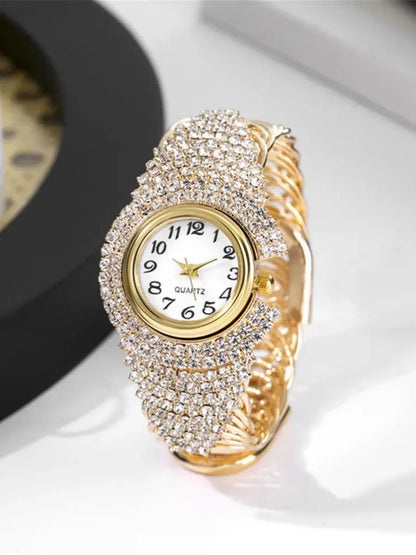 Roman Numeral Bracelet Watch | Crystal-Inlaid Stainless Steel Timepiece