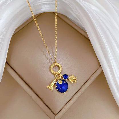 Star, Moon & Astronaut Pendant Necklace | Waterproof Titanium Steel with Zircon