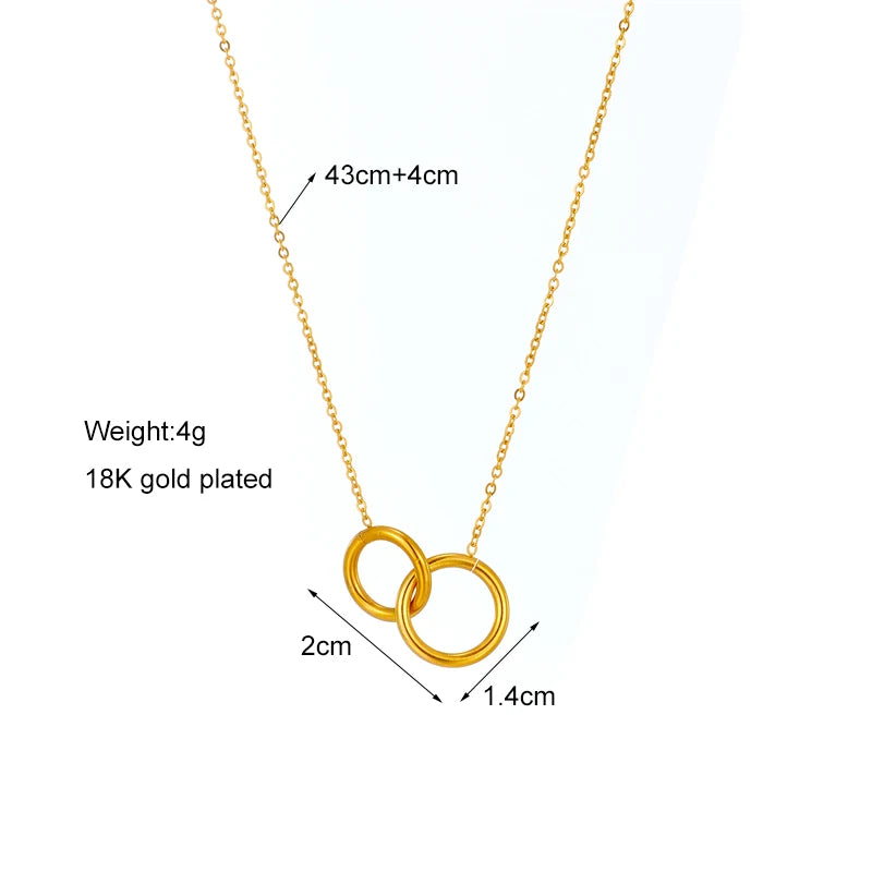 Double Interlocking Ring Pendant | 316L Stainless Steel Tarnish-Proof Gold Clavicle Chain