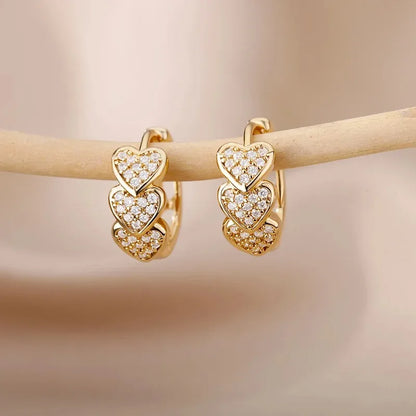Hollow Zircon Heart Studs | Waterproof Gold Stainless Steel Screw-Back Earrings