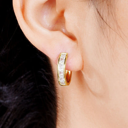 Princess Cut Crystal Hoop Earrings | Elegant Square Cubic Zirconia Gold-Tone Huggies