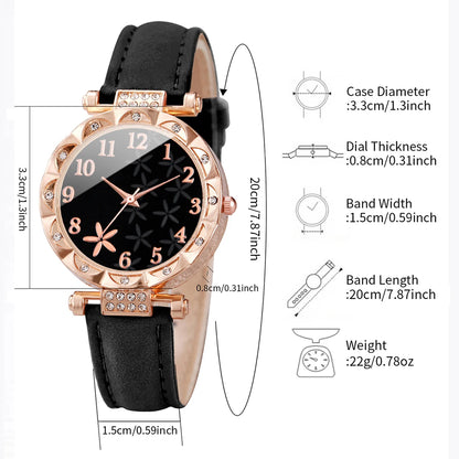 7-Piece Rhinestone Watch Set | 33mm Round Dial with PU Leather Bands in 7 Colours