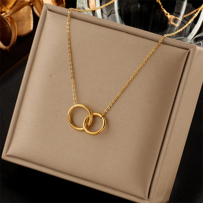 Double Interlocking Ring Pendant | 316L Stainless Steel Tarnish-Proof Gold Clavicle Chain