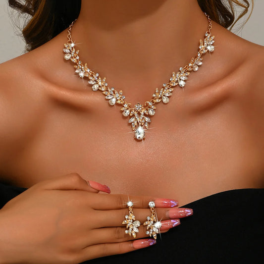 3pcs Waterdrop Choker Necklace & Earring Set for Women | Crystal Collar for Prom, Bridal & Wedding