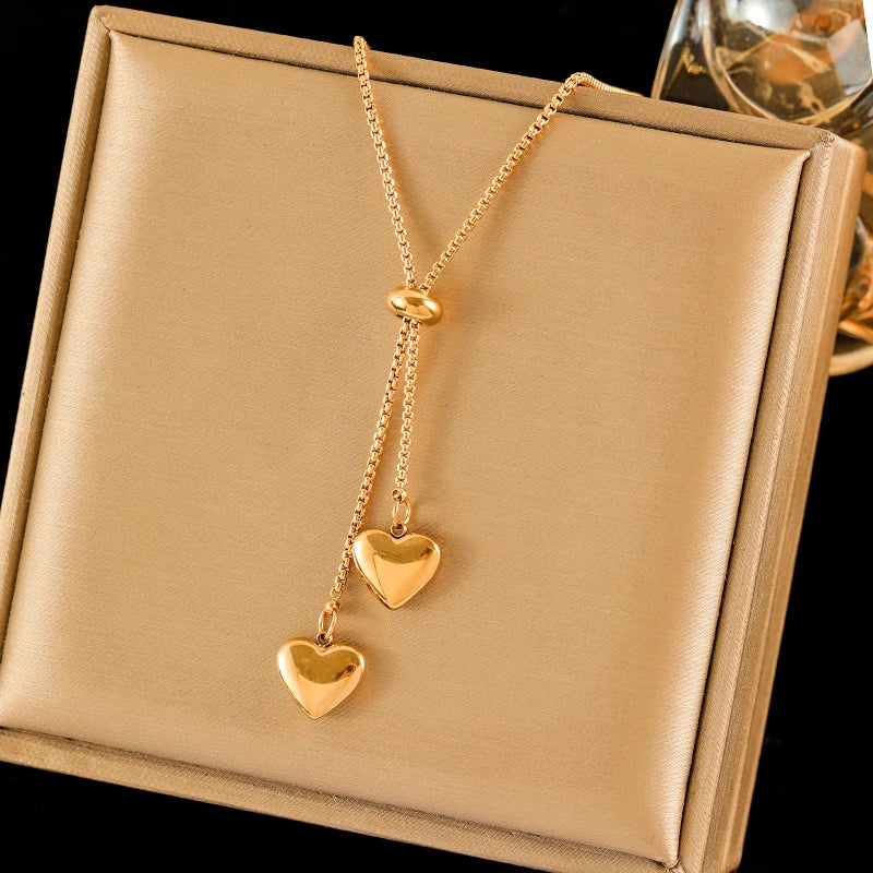 Minimalist Love Heart Pendant | Waterproof 316L Stainless Steel Adjustable Gold Necklace