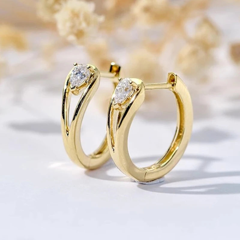 Irregular Hollow-Out Gold Hoop Earrings | Cubic Zirconia Accents, Brass, 3.7g