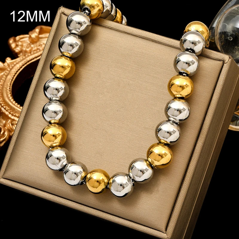 Solid Sphere Minimalist Necklace | Waterproof 316L Stainless Steel Gold Bead Link Chain