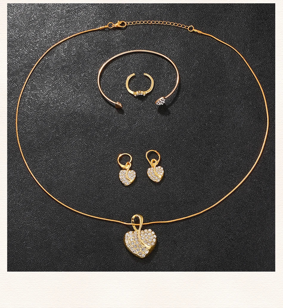 6-Piece Rhinestone Watch & Jewellery Set | Gold-Tone Quartz Watch with Necklace, Bracelet, Ring & Earrings
