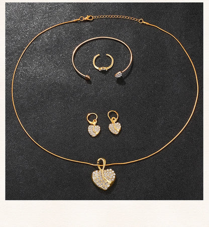 6-Piece Rhinestone Watch & Jewellery Set | Gold-Tone Quartz Watch with Necklace, Bracelet, Ring & Earrings