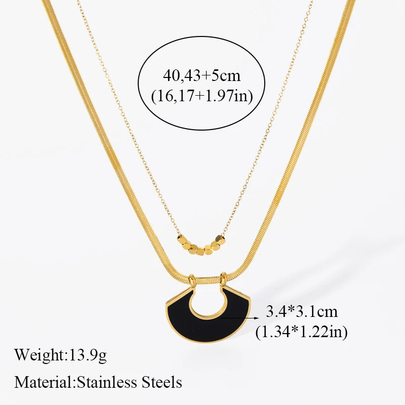 2-Layer Tiger Stripe Pendant Necklace | Waterproof 316L Stainless Steel, Round & Square Pendants