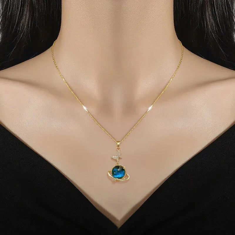 Star, Moon & Astronaut Pendant Necklace | Waterproof Titanium Steel with Zircon