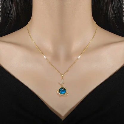 Star, Moon & Astronaut Pendant Necklace | Waterproof Titanium Steel with Zircon
