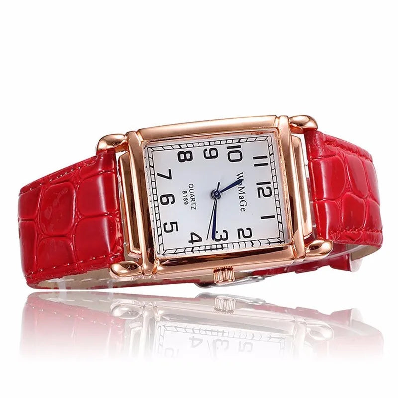 Rose Gold Square Watch | 28mm Arabic Numeral Dial with PU Leather Strap