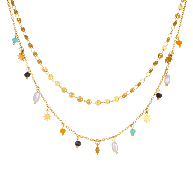 Pearl & Star Pendant Necklace | 316L Stainless Steel Gold Blade Chain, 2cm Pendant
