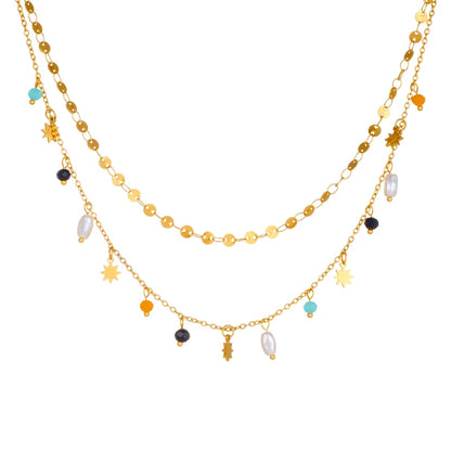 Pearl & Star Pendant Necklace | 316L Stainless Steel Gold Blade Chain, 2cm Pendant