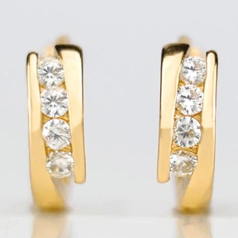 Minimalist Gold Hoop Earrings | Cubic Zirconia Accents, Brass, 3.2g