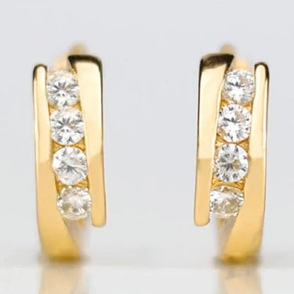 Minimalist Gold Hoop Earrings | Cubic Zirconia Accents, Brass, 3.2g