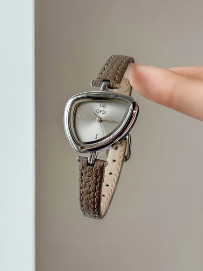 Asymmetric Micro-Dial Watch | 24mm Numberless Dial with Slim Leather Strap