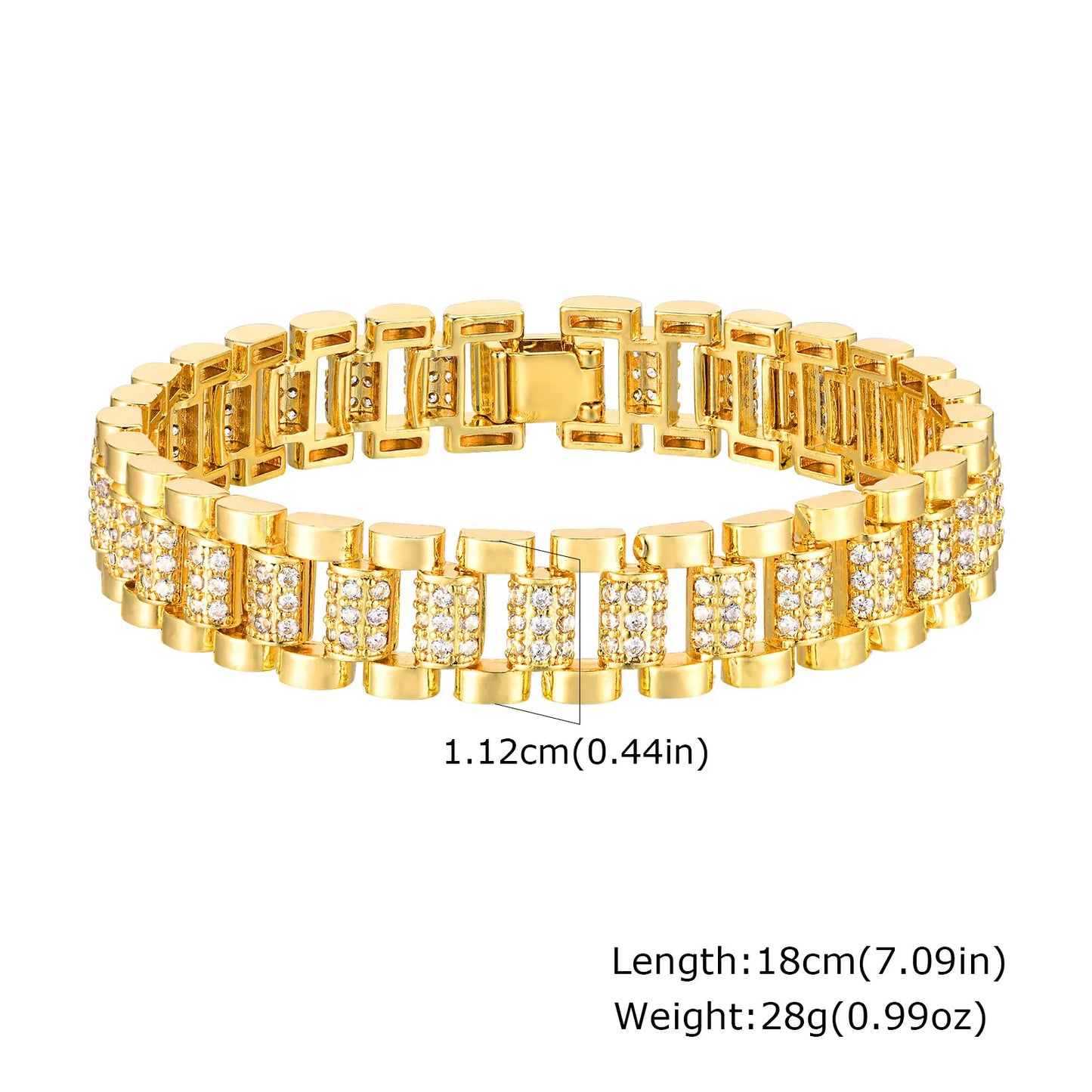 Chunky Paperclip Chain Bracelet | 14K Gold-Plated Cubic Zirconia Stackable Link Bracelet for Women