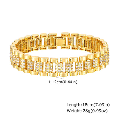 Chunky Paperclip Chain Bracelet | 14K Gold-Plated Cubic Zirconia Stackable Link Bracelet for Women