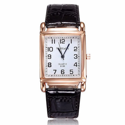 Rose Gold Square Watch | 28mm Arabic Numeral Dial with PU Leather Strap