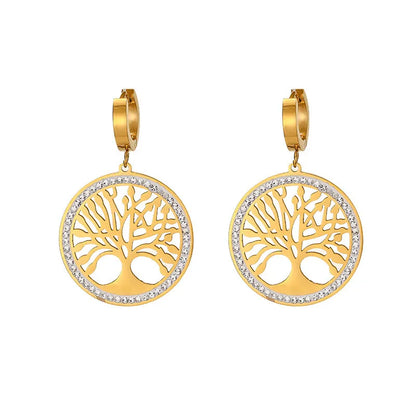 Tree of Life Pendant Necklace & Zircon Earrings Set | 316L Stainless Steel, 5mm Chain, 40cm+5cm