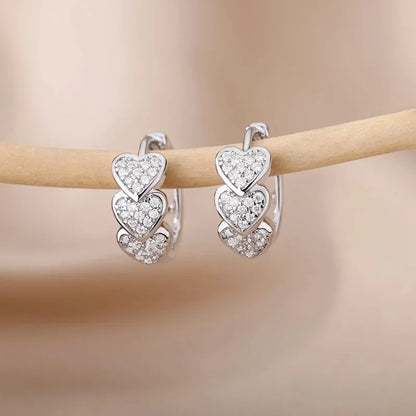 Hollow Zircon Heart Studs | Waterproof Gold Stainless Steel Screw-Back Earrings