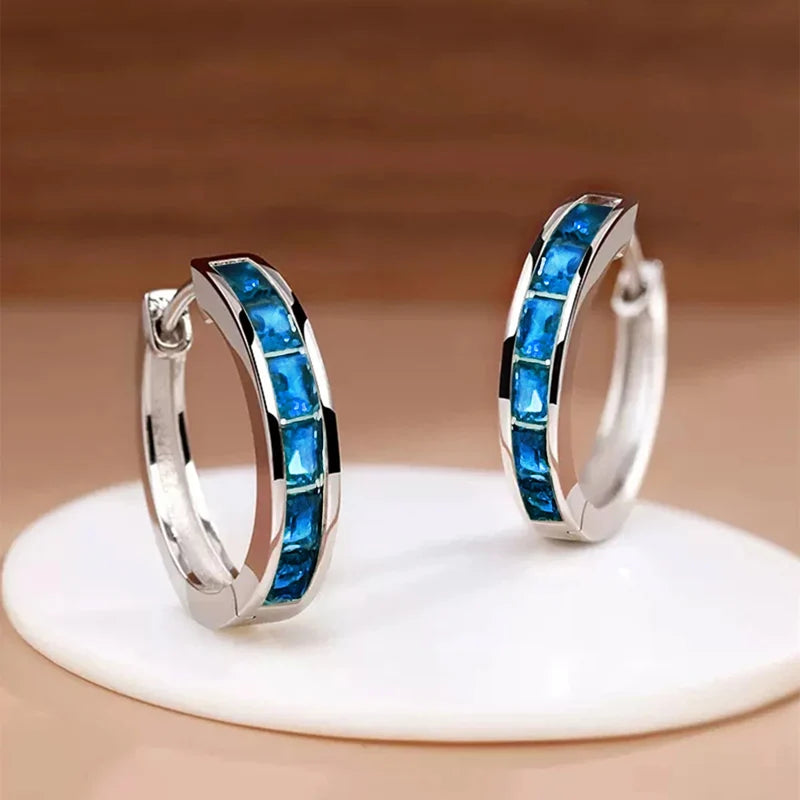 Princess Cut Crystal Hoop Earrings | Elegant Square Cubic Zirconia Gold-Tone Huggies