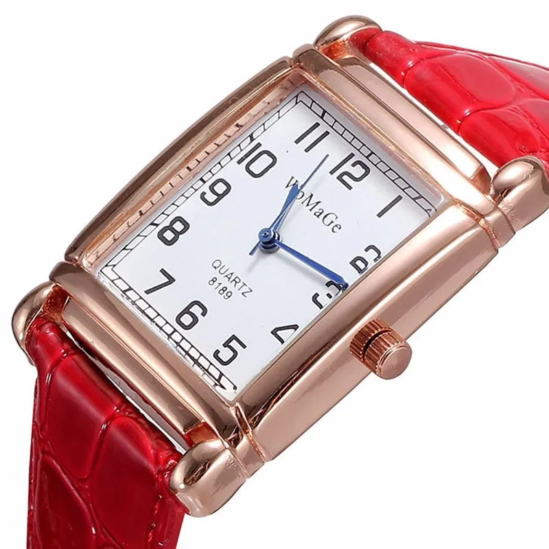 Rose Gold Square Watch | 28mm Arabic Numeral Dial with PU Leather Strap