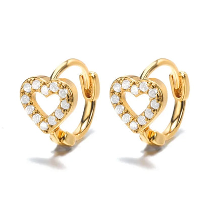 Hollow Zircon Heart Studs | Waterproof Gold Stainless Steel Screw-Back Earrings