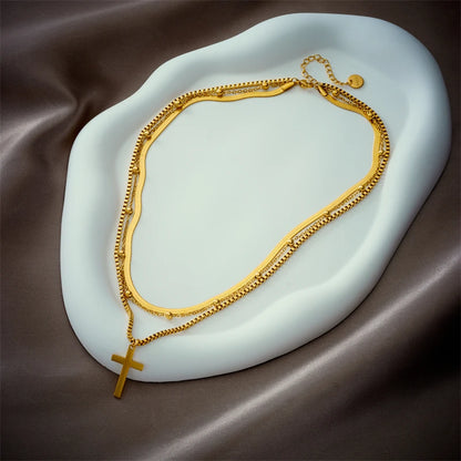 3-in-1 Layered Geometric Pendant Necklace | Waterproof 316L Stainless Steel Gold-Tone Chain