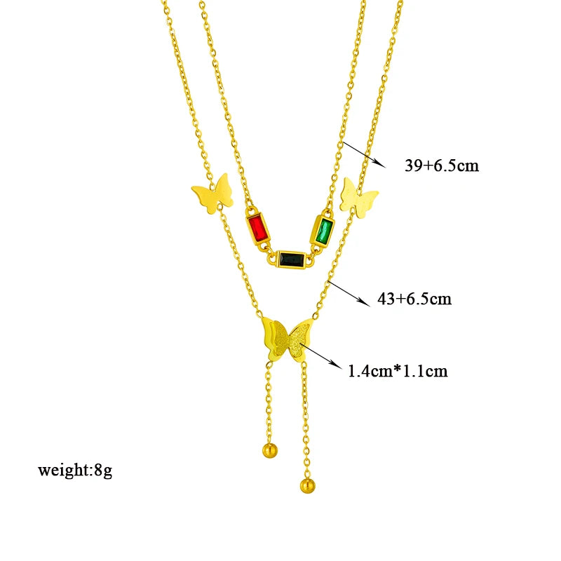 Heart Eye & Butterfly Multi-Motif Necklace | Waterproof 316L Stainless Steel Gold Link Chain